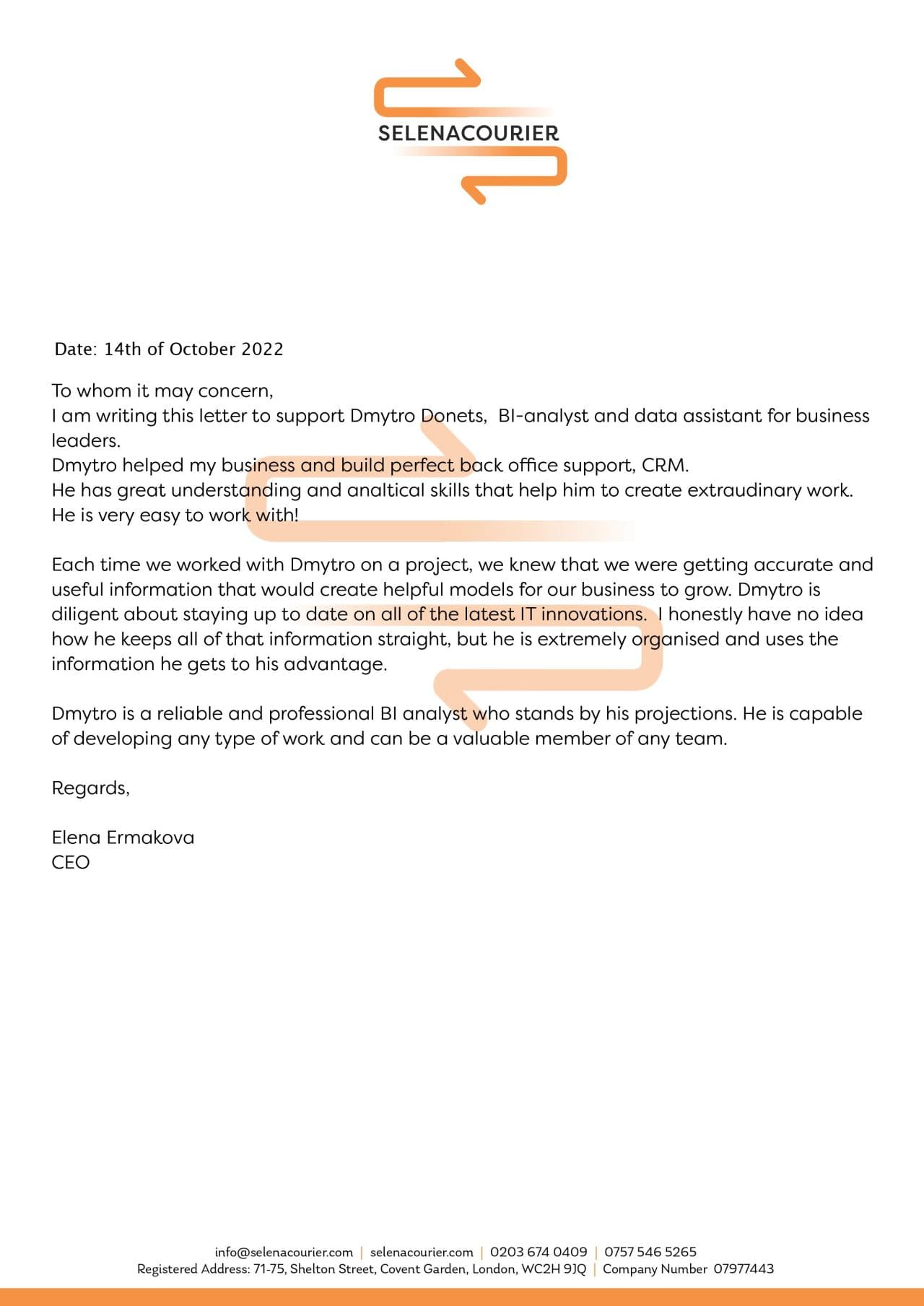 Review from Selena Logistics
